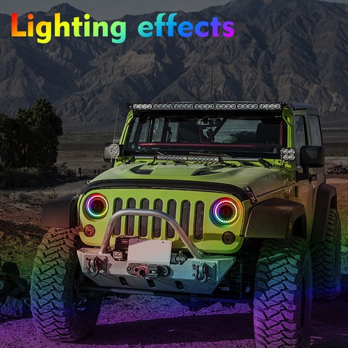 For 2018-2024 Jeep Wrangler JL Gladiator RGB Halo LED Headlights DRL Combo Kit - Picture 7 of 14