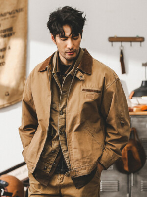 ジャケット・アウター 50s vintage cotton jacket Retro Jacket Mens Spring Fashion Workwear Zipper Casual Lapel