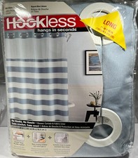 Hookless Shower Curtain with Fabric Liner - LONG 71" x 86" - Blue Cabana Stripe