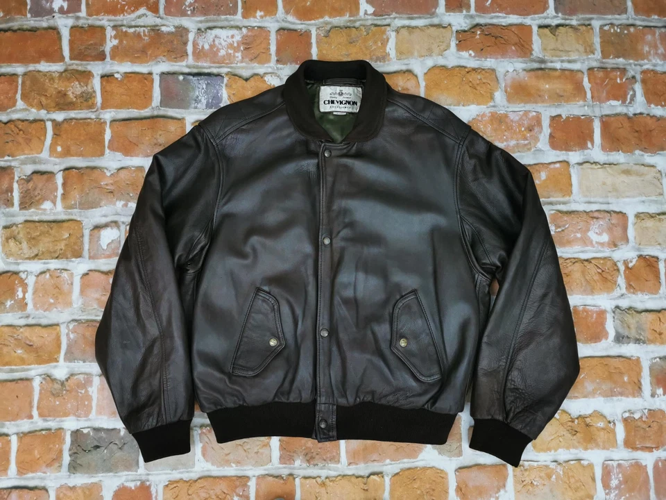 Chevignon Excellence Vintage Chaqueta de Cuero Porte Avión Braun Informal Gr: XL - Imagen 3 de 4