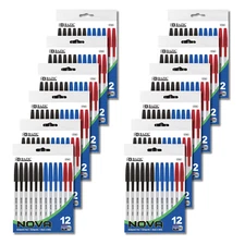 [12 Packages] BAZIC Nova Assorted Color Stick Pens, Black Blue and Red (12/Pack)