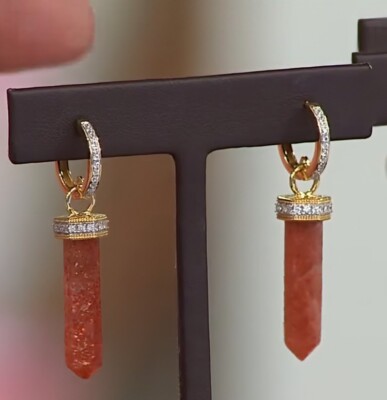 Rarities GoldPlated Sterling Silver Sunstone Crystal White Zircon Drop Earrings