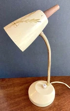 VINTAGE LEVITON Steel Gooseneck Tole Painted Desk Lamp Bendable, Retro/MC, wood