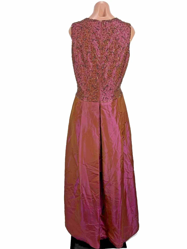 VTG Victoria Beaded Mother of Bride Sequin Iridescent Maroon Taffeta Gown Jacket - Image 4 of 4