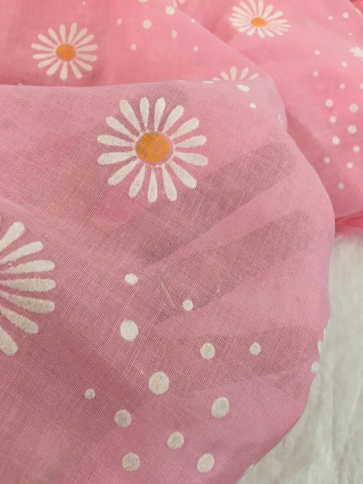 3+ Yards Vintage Pink Semi Sheer Flocked Daisies - Image 3 of 4