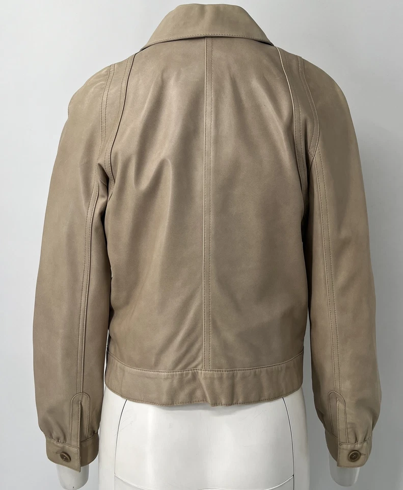 Chaqueta básica corta roja Valentino beige de cuero genuino con cuello talla 44 Foto 3 de 4