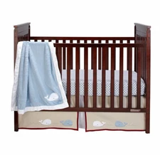 Wendy Bellissimo Blue Tan Whale Print Snug Harbor 3-Piece Crib Bedding Set - New