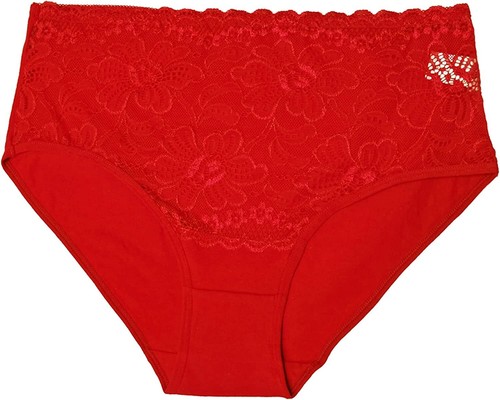 Trifolium Middle High Waist French Knickers Floral Lace Front Cotton Underpants - Picture 44 of 95