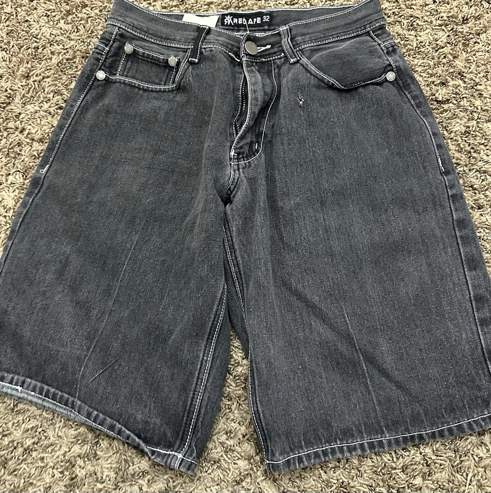 Pantalones Cortos Vaqueros Vintage Rojo Mono Gris Diseño 5 Bolsillos Hombre 34 x 12 Foto 3 de 4