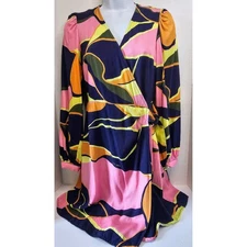 FRNCH Paris ABELINIA Wrap Dress SZ XS Abstract Print Long Sleeve V Neck Casual