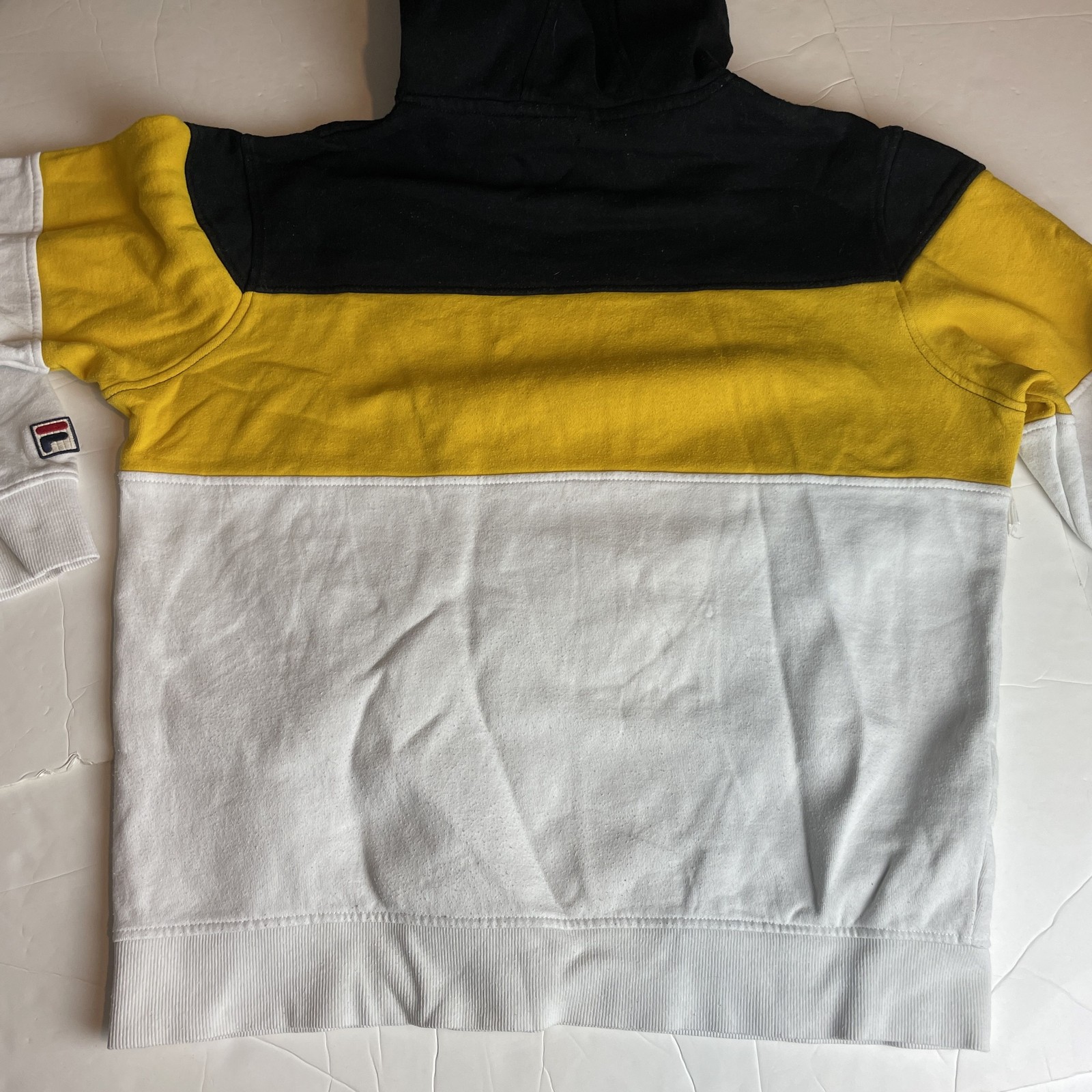 Felpa con cappuccio uomo Fila bianca gialla nera colore blocco logo ricamato taglia M