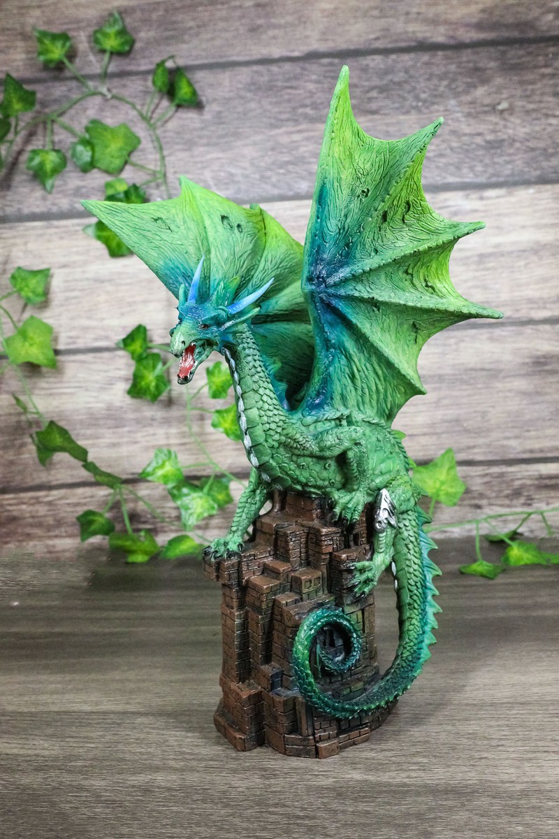 Green Terra Wyvern Monarch Dragon Perching On Medieval Castle