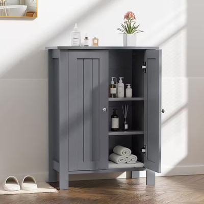 23.62 In. W X 11.81 In. D X 31.50 In. H Gray Freestanding Double-Door Bathroom S