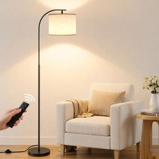 Floor Lamp W/ Linen Shade Arc Dimmable Tall Standing Lamp W/ Remote Control