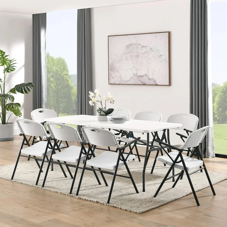White 6Ft FoldinHalf Plastic Table Indoor Outdoor with Carry Handle - Image 3 of 4