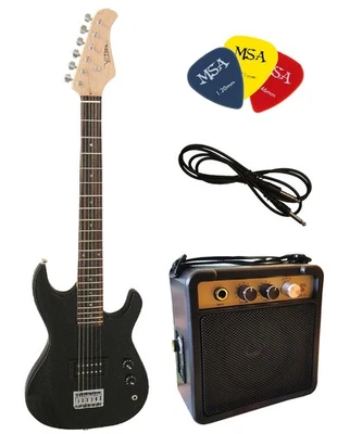 MSA-VISION Guitarra Eléctrica para Niños Mini 76cm - Negro - Cable + Amplificador MA05 + 3Pik + EK3