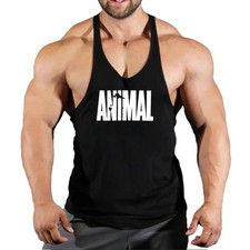 Mens Gym Tank Top Workout Fitness Bodybuilding Cotton Sleeveless Stringer Vest