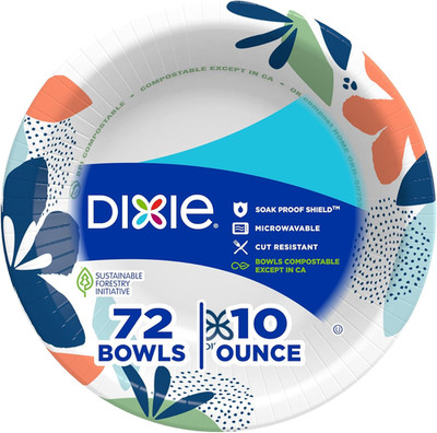 Dixie Small Paper Bowls, 10 Oz, 72 Count, Microwave-Safe, Soak-Proof, Disposable