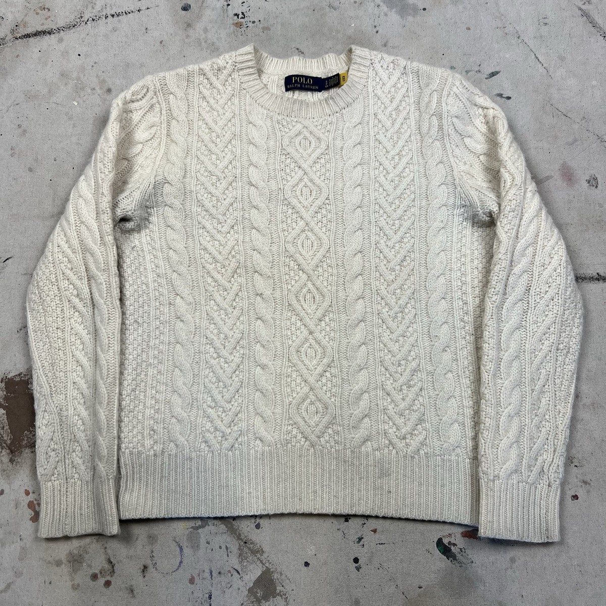 Polo Ralph Lauren Wool Fisherman Chunky Cable Knit Sweater Mens 