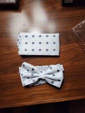Men's Pre-tied Bow Tie  hankie set polyester Silver Black Polka Dot wedding