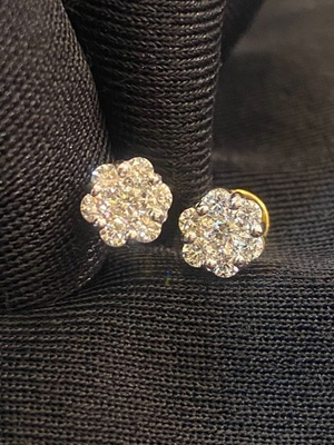 #ad Pave 0.66 Cts Round Brilliant Cut Diamond Pressure Stud Earrings In 14K Gold $1114.14