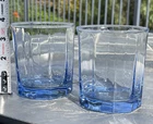 4 Vintage Anchor Hocking Light Blue 10oz. Rocks Lowball Glasses 10 Panel