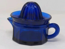 Vintage Cobalt Blue Glass Juice Reamer /Juicer - 2 Piece 