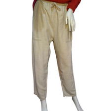 Erika Collection Ankle Pants Drawstring Straight Leg Linen Blend Tan Womens S