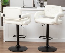 SET OF 2 WHITE BAR STOOLS LARGE PLUSH SEAT GAS LIFT  SWIVEL SEAT