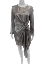 Bardot  Womens Pleated Waist Asymmetrical Hem Metallic Dress Silver Size S