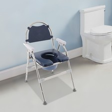Commode Chair for Seniors Folding Toilet Stool Set W/ Padded Seat Plate  Bucket