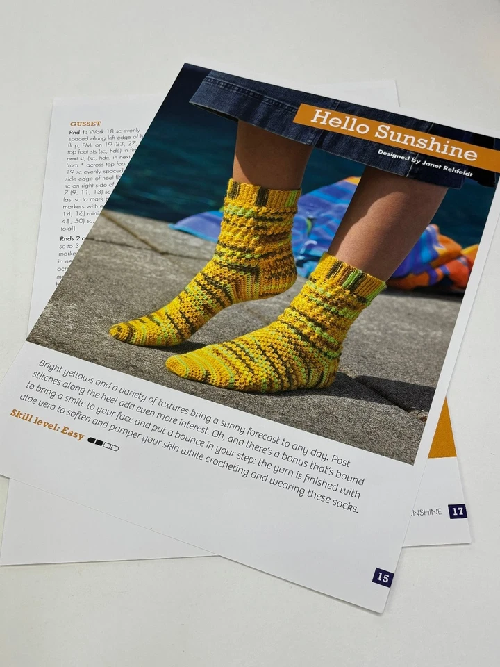 Hello Sunshine Janet Rehfeldt Socks Crochet Pattern Sizes 6¾-9¾" Book Pages - Image 3 of 3
