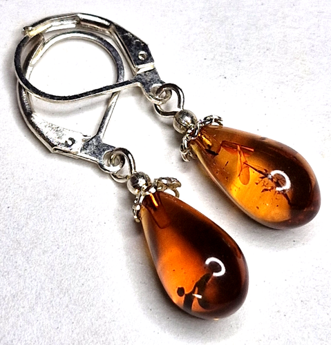 Pendientes Ámbar Báltico Genuino Color Coñac - Imagen 4 de 9