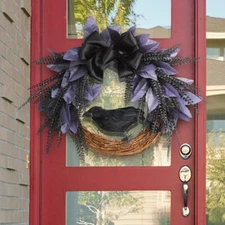 Artificial Pruple Wreath for Front Door or Porch, Blackbird