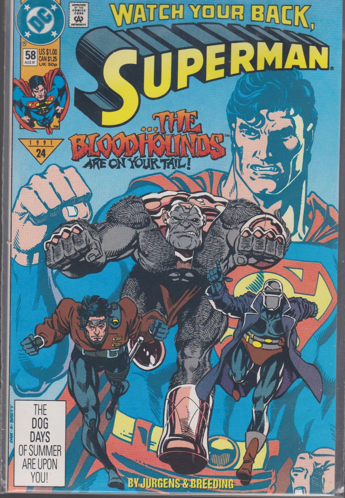 Superman 58 Watch Your Back 1991 Newsstand Jurgens Breeding-image