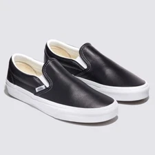 Vans Leather Slip-on Skate Sneakers Shoes Black/True White VN000CT5BPB US 4-13