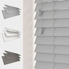 Image of FAUX WOOD 50MM VENETIAN BLINDS SLATS STRING GREY WHITE BLACK