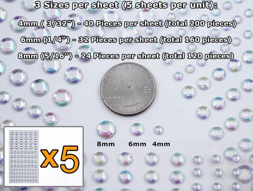 Self Adhesive Acrylic Rhinestones 3 Sizes Face Stick On Hair Gems Craft 480PCS - Picture 4 of 110