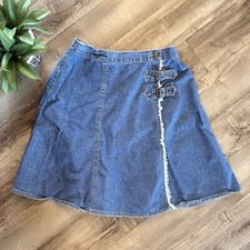 Vintage Liz Claiborne Liz Wear Jean Denim Skirt Wrap Fringe And Buckle 14