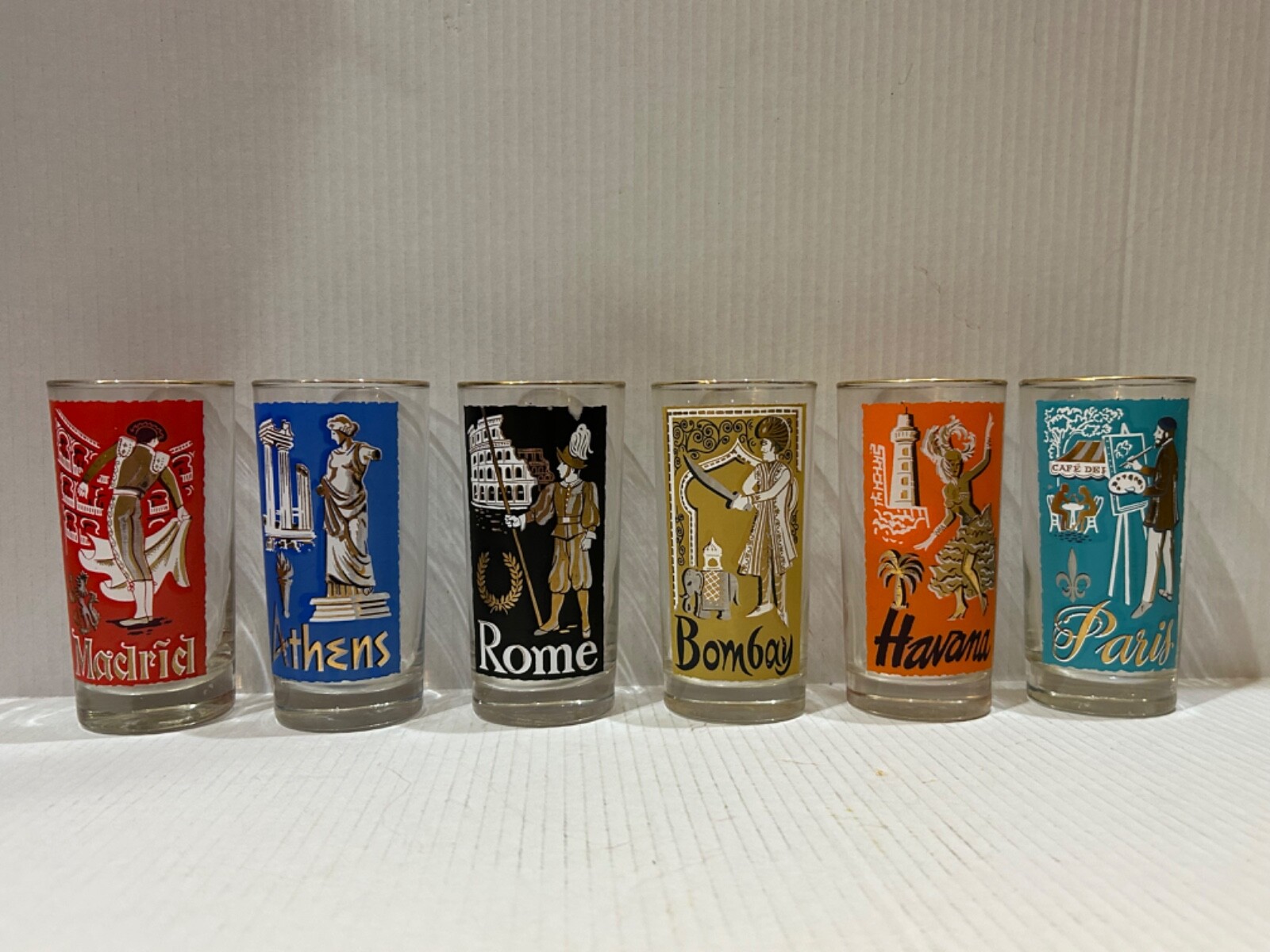 VINTAGE LIBBEY INTERNATIONAL CITIES 12oz HIGHBALL GLASSES SET OF 6 eBay