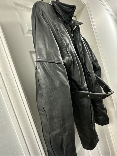 Womens Black Leather Full Zip Parka Jacket Coat - Size L . Nice! - Picture 4 of 12
