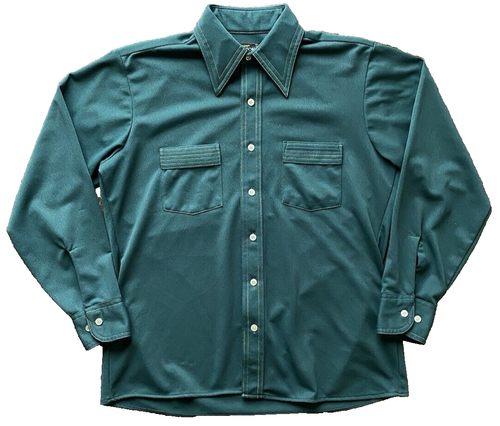 Vintage 1970'S Arrow Carlton Crepe short-sleeved open-collar box shirt, size M, with a stiffened collar. unclear navy blue type Vintage Second Hand