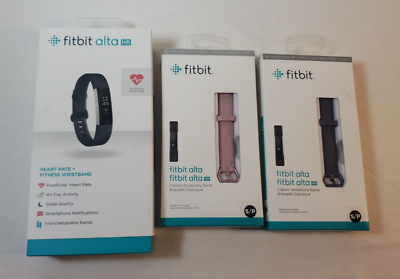 Clean! Fitbit ALTA HR Activity Tracker Black Size S/P w/2 Extra New  Wristbands