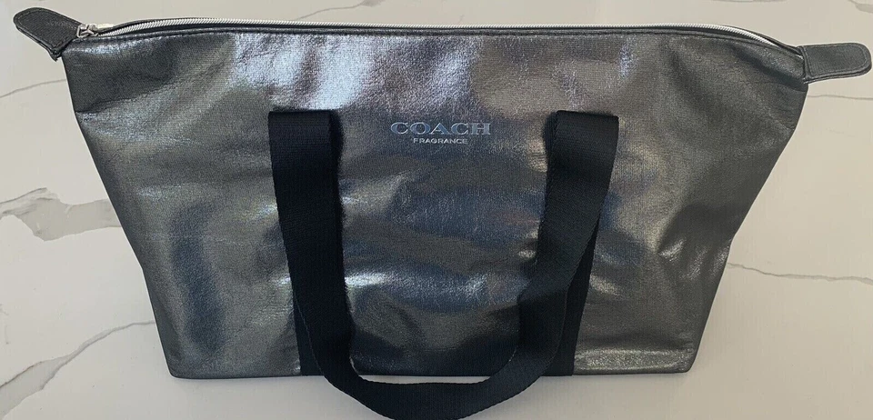 Bolso de Mano Coach Fragancia Metálico Plateado Negro Viaje Noche Grande Monedero NUEVO Foto 3 de 4