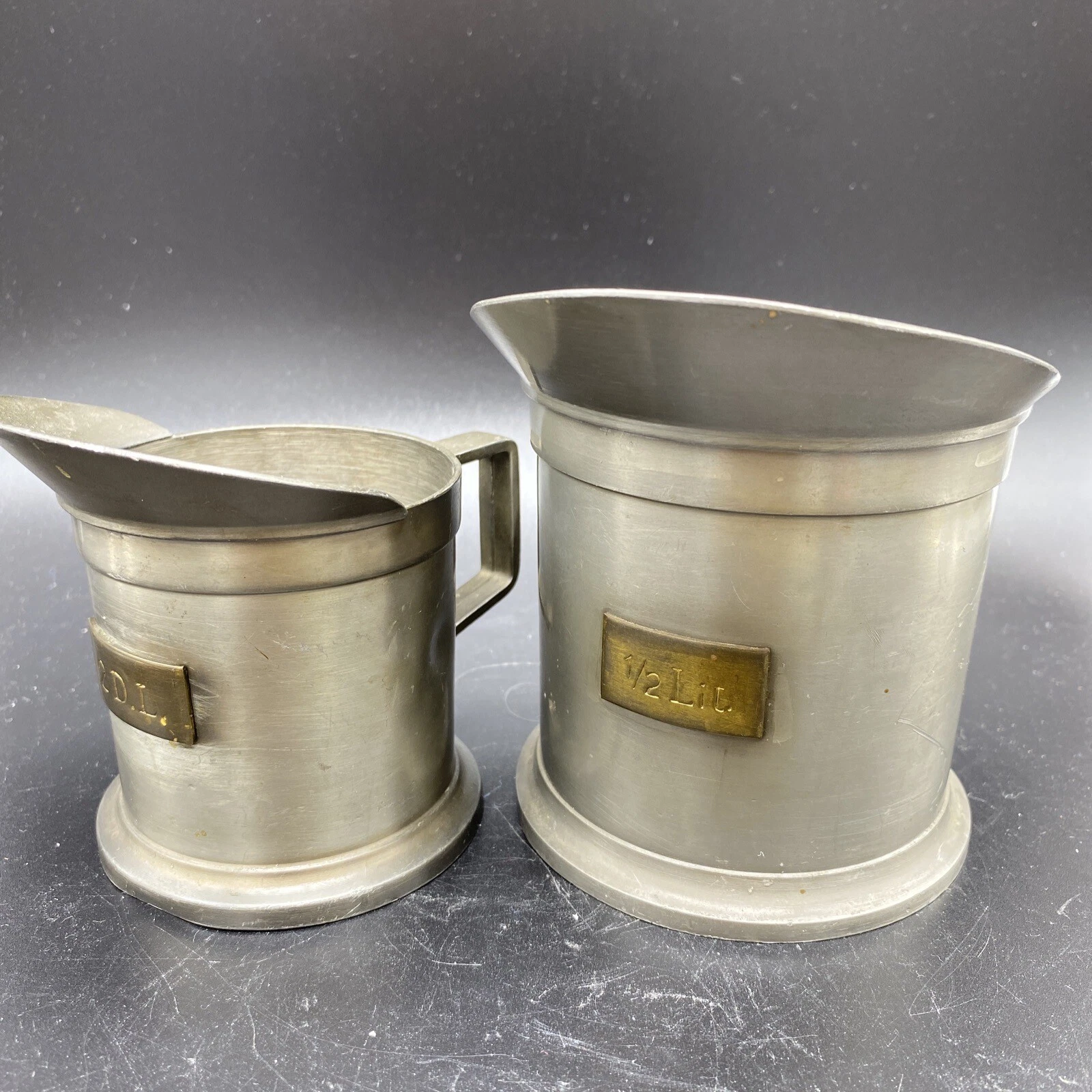 Vintage Pewter European Measuring Cups