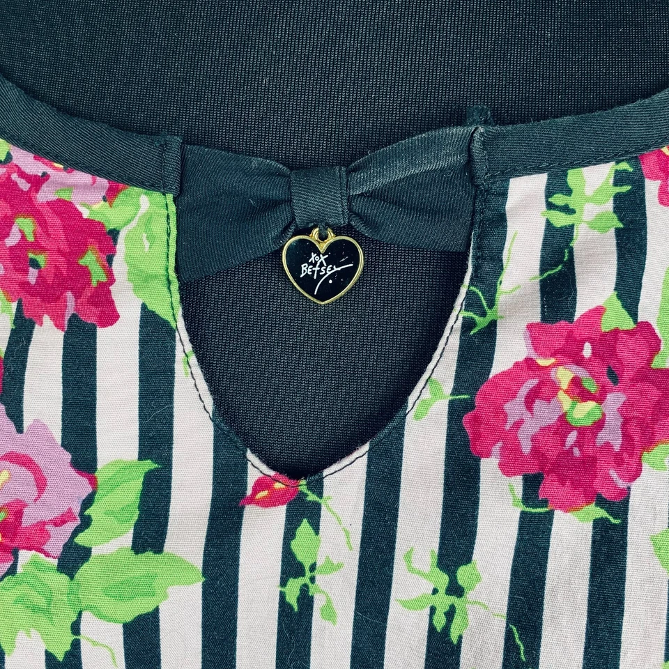 Betsey Johnson женская маленькая S хлопковая смесь причудливая полоса цветочный скраб униформа - Изображение 4 из 4