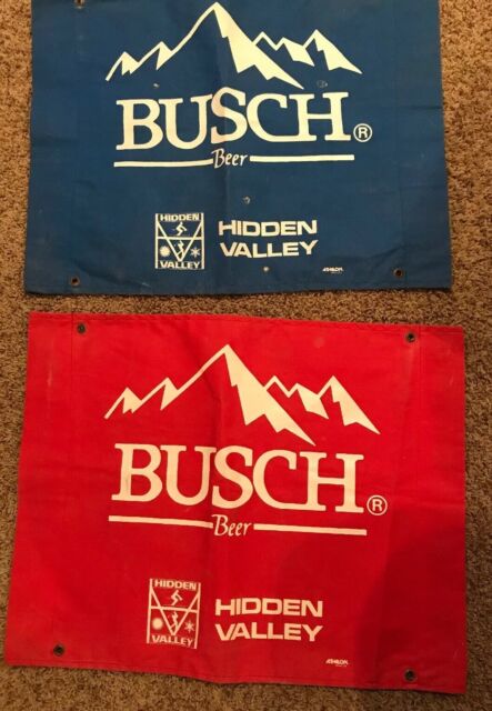 Vintage Lot Busch Beer Hidden Valley Athalon Downhill Game Ski Flags Blue & Red