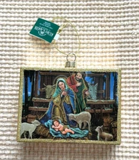 Lovely Holy Family Nativity Glass Christmas Ornaments, rectangle, Kurt Adler NWT