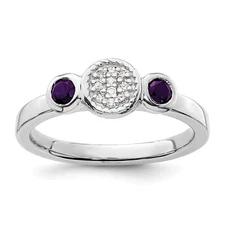 Silver Stackable Expressions Dbl Round Amethyst & Dia. Ring QSK521
