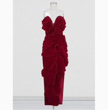 Women's Sexy Strapless Flower Stitching Hip Package Slit Long Evening Dress NWON